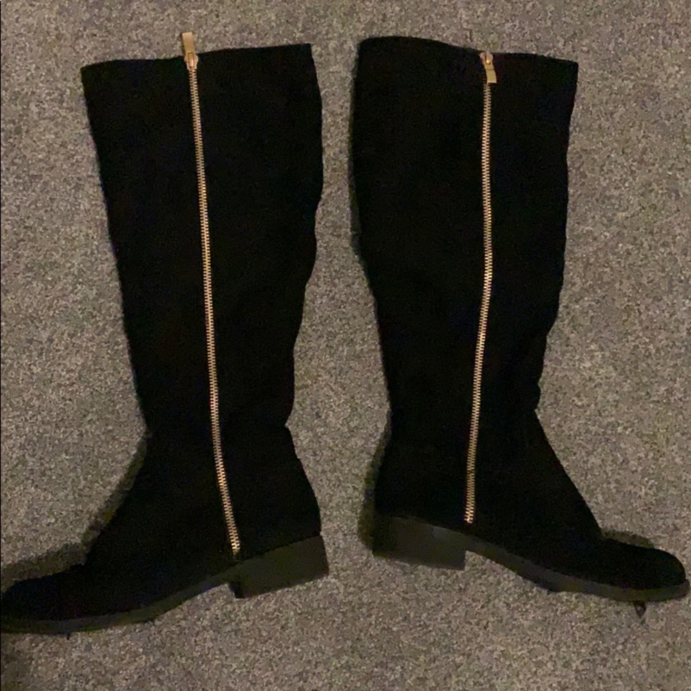 Gold zipper knee high boot